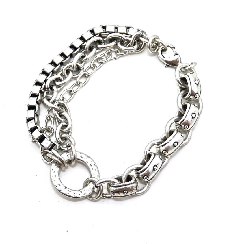 Gehämmertes Klobiges Silber Armband | Multi Chain Chunky Glieder Silberarmband von MosaicSunStudio