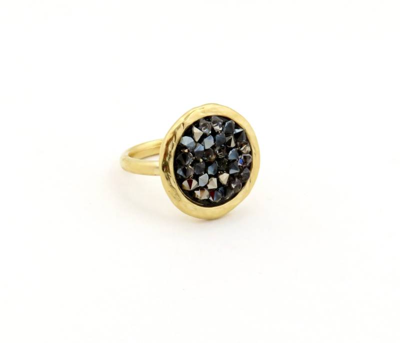 Gold Ring | Kristall Und Grau Multi Funkelt Glitzernder Cocktail-Ring von MosaicSunStudio