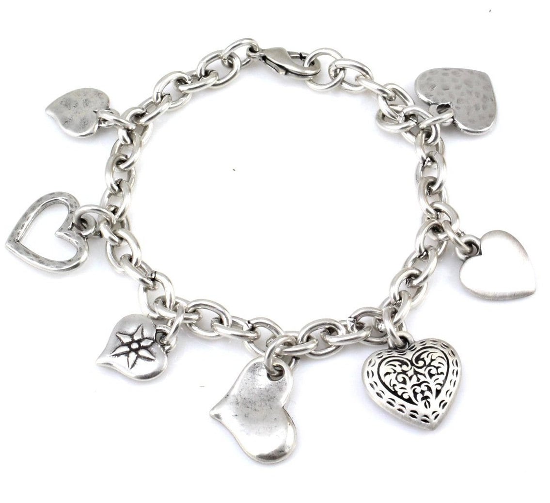 Herz Charm Armband Versilbert | Multi Chunky Silber Herzen Antik Rustikales von MosaicSunStudio