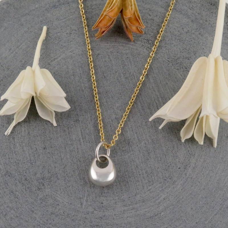 Silber Gold Halskette | Nugget Minimalist Organic Schlichte Zweifarbige Silbertropfen von MosaicSunStudio