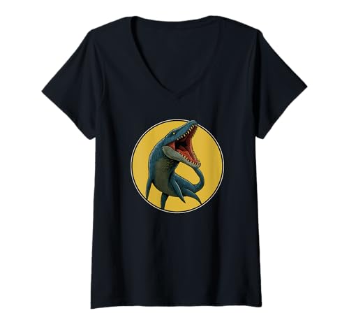 Damen Mosasaurier Mosasaurus T-Shirt mit V-Ausschnitt Damen Mosasaurier Mosasaurus T-Shirt mit V-Ausschnitt von Mosasaurier Mosasaurus Tier Shop