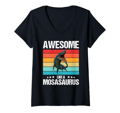 Damen Mosasaurier Mosasaurus T-Shirt mit V-Ausschnitt Damen Mosasaurier Mosasaurus T-Shirt mit V-Ausschnitt von Mosasaurier Mosasaurus Tier Shop
