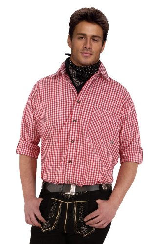 Moschen-Bayern Herren Hemd Trachtenhemd Karohemd Langarm Kurzarm Kariert Wiesn Hemd Oktoberfest Freizeithemd Trachten Rot von Moschen-Bayern