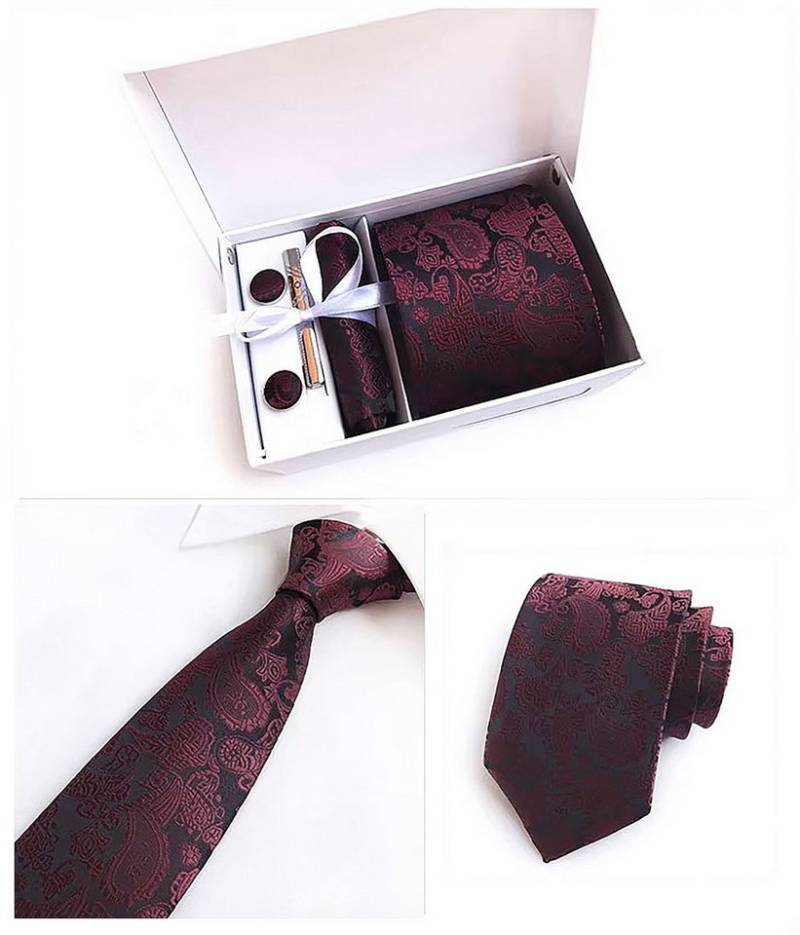 Moschen-Bayern Krawatte Seidenkrawatte Krawatte Herrenkrawatte 100% Seide 4-tlg. Geschenkbox Set-4tlg. - Krawatte + Einstecktuch + Manschettenknöpfe + Nadel von Moschen-Bayern