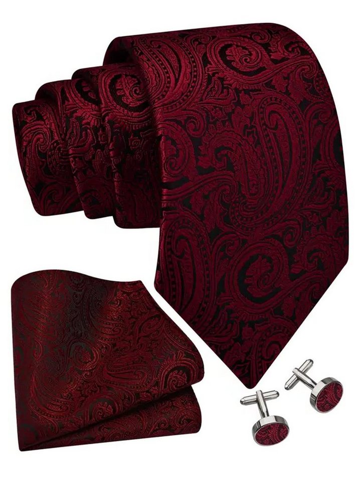 Moschen-Bayern Krawatte Seidenkrawatte Trachtenkrawatte Krawatte Herrenkrawatte Seide Rot Krawatten-Set - Krawatte + Einstecktuch + Manschettenknöpfe von Moschen-Bayern