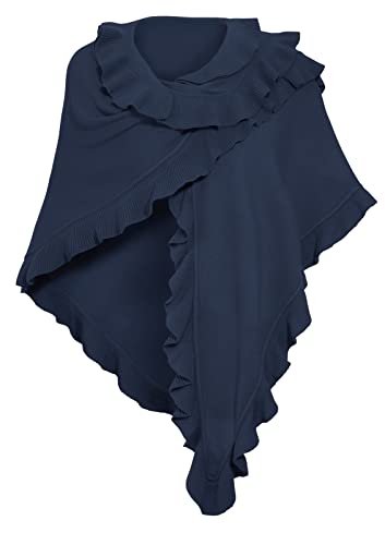 Moschen-Bayern Poncho Damen Winter Strick Wolle Trachten Trachtenumhang Cape Winterumhang Winterschal Stola Blau Marine von Moschen-Bayern