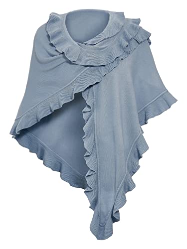 Moschen-Bayern Poncho Damen Winter Strick Wolle Trachten Trachtenumhang Cape Winterumhang Winterschal Stola Blau von Moschen-Bayern