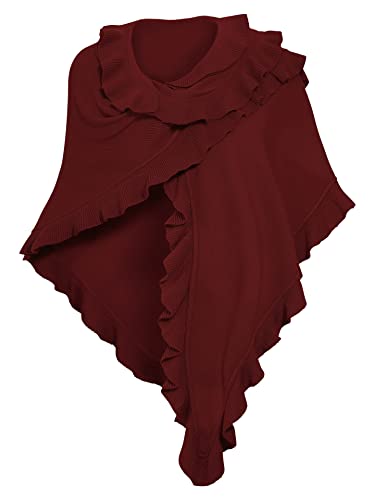 Moschen-Bayern Poncho Damen Winter Strick Wolle Trachten Trachtenumhang Cape Winterumhang Winterschal Stola Rot Bordeauxe von Moschen-Bayern