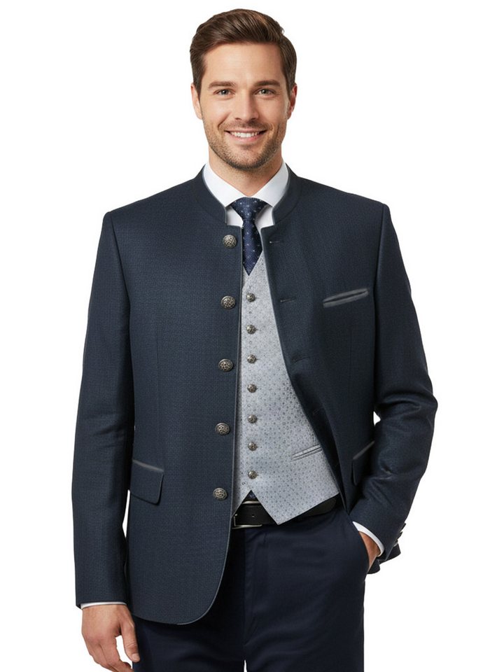 Moschen-Bayern Trachtenblazer Trachtenblazer Herren Trachtenjacke Trachtenjanker Blazer Leinen Blau Stehkragen von Moschen-Bayern