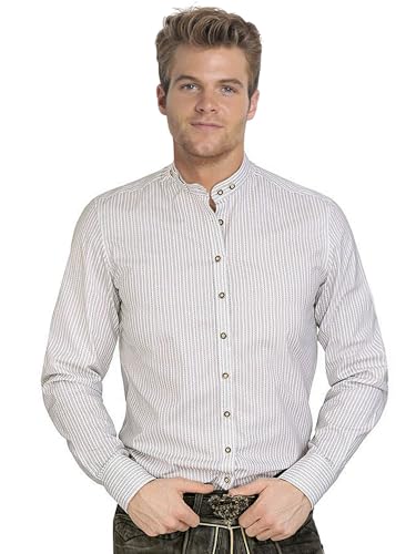 Moschen Bayern Trachtenhemd Slim FIT Herren Hemd Langarm Kurzarm Wiesn Hemd Trachten Stehkragen Oktoberfest Weiß-Grau von Moschen Bayern