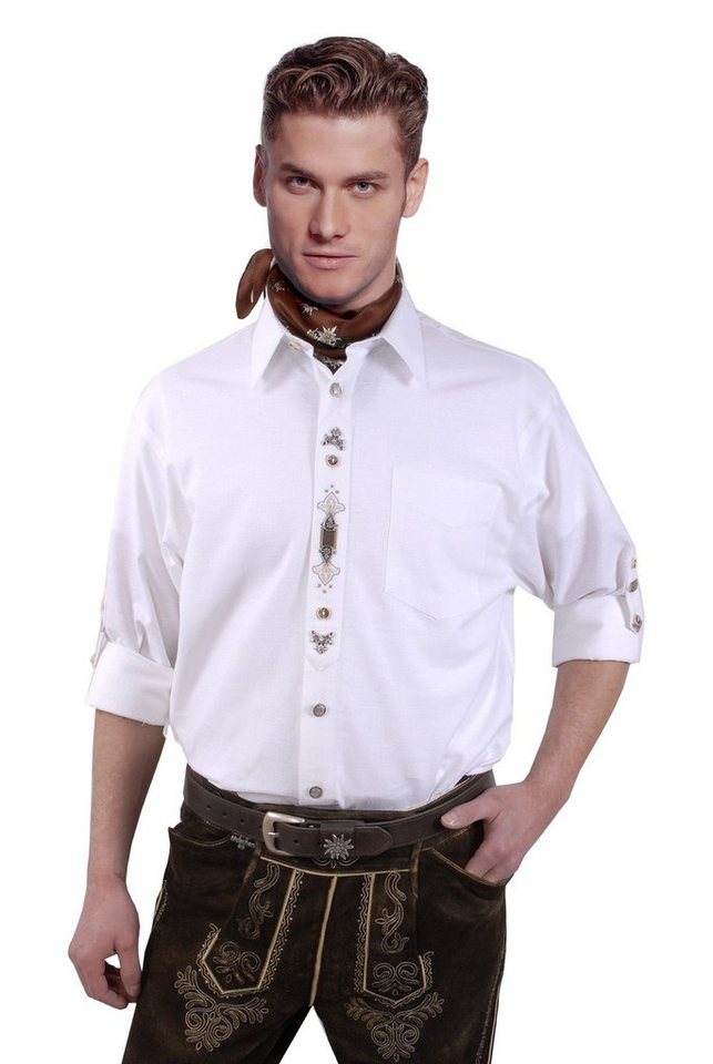 Moschen-Bayern Trachtenhemd Trachtenhemd Herren Edelweiß Wiesnhemd Langarm Kurzarm Weiß von Moschen-Bayern