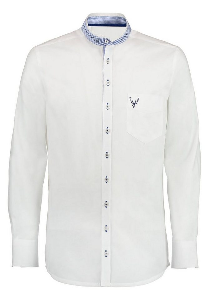 Moschen-Bayern Trachtenhemd Trachtenhemd Herren SLIM FIT Stehkragen Hirsch Langarm Weiß-Blau von Moschen-Bayern
