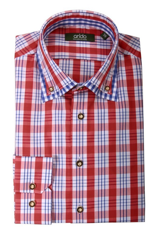 Moschen-Bayern Trachtenhemd Trachtenhemd Herren SLIM FIT kariert Karo Herrenhemd Langarm Rot-Blau von Moschen-Bayern