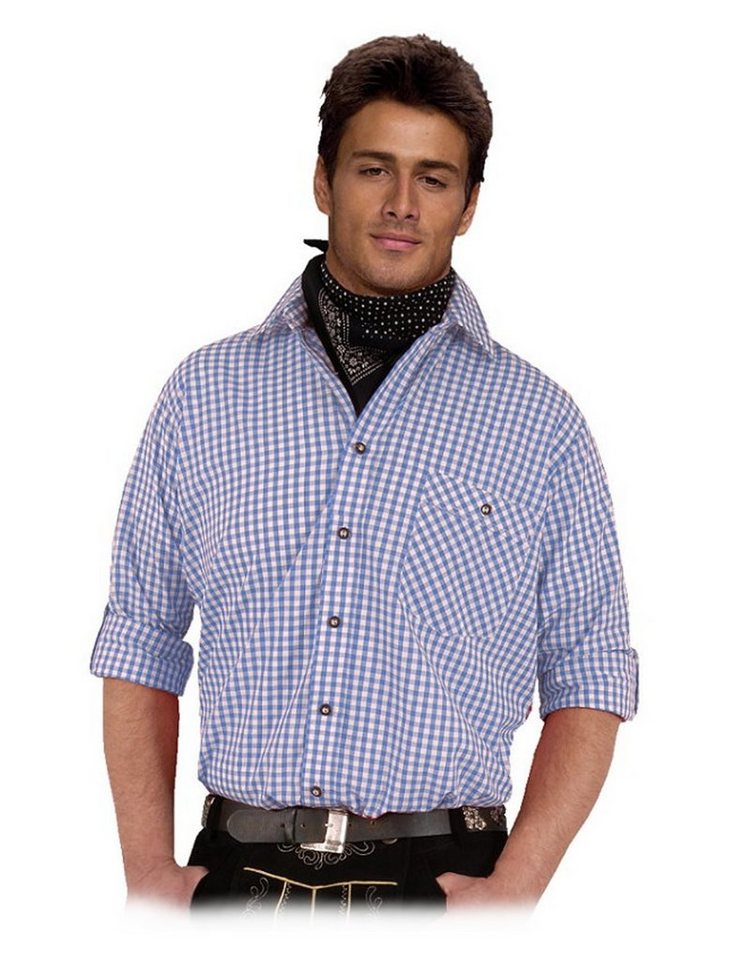 Moschen-Bayern Trachtenhemd Trachtenhemd Herren kariert Wiesnhemd Herrenhemd Langarm Blau karo von Moschen-Bayern