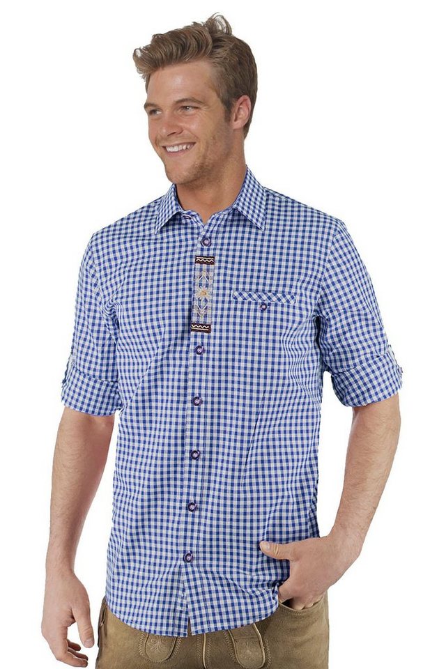 Moschen-Bayern Trachtenhemd Trachtenhemd Herren kariert Edelweiß Wiesnhemd Langarm Kurzarm Blau von Moschen-Bayern