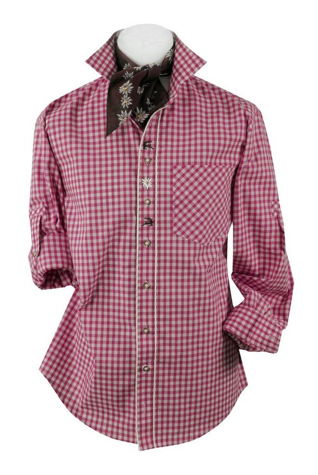 Moschen-Bayern Trachtenhemd Trachtenhemd Herren Edelweiß kariert Karo Hirsch Langarm Kurzarm Rot von Moschen-Bayern