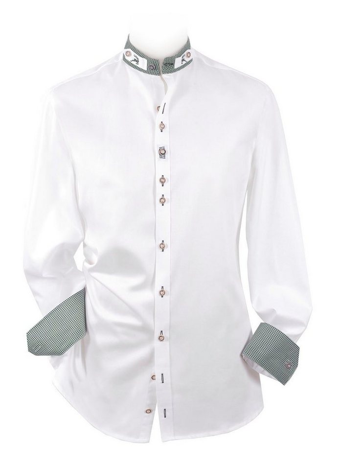 Moschen-Bayern Trachtenhemd Trachtenhemd SLIM FIT Herren Stehkragen Wiesnhemd Hirsch Langarm Weiß von Moschen-Bayern