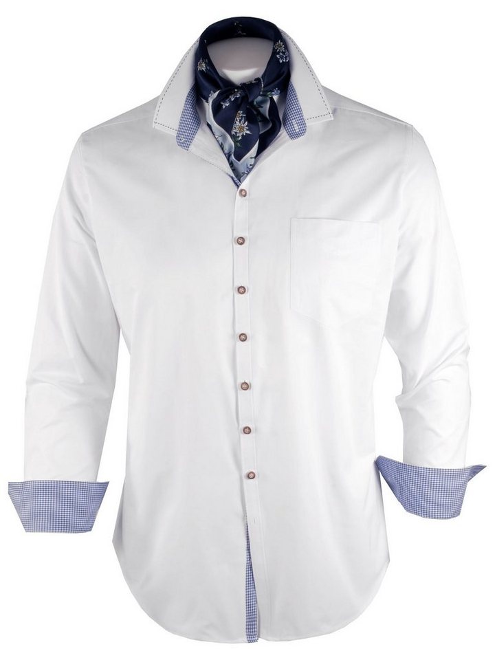 Moschen-Bayern Trachtenhemd Trachtenhemd SLIM FIT Herren Wiesn-Hemd Herrenhemd Langarm Weiß-Blau Slim fit Hemd mit Vichy-Karo von Moschen-Bayern