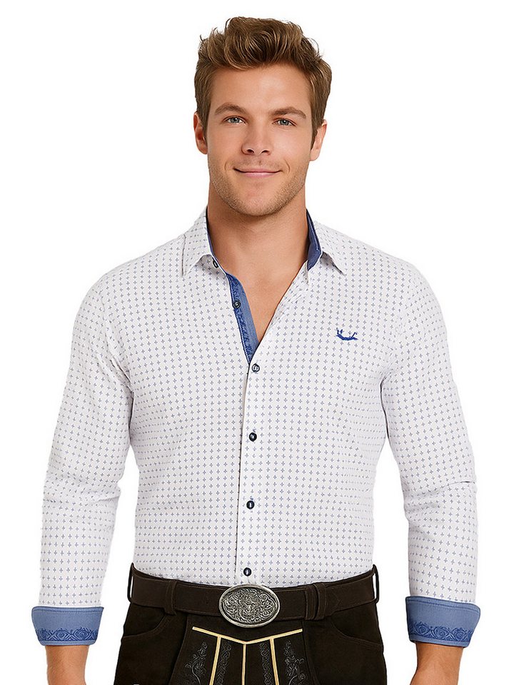 Moschen-Bayern Trachtenhemd Trachtenhemd SLIM FIT Herren Wiesn-Hemd Herrenhemd Langarm Weiß-Blau von Moschen-Bayern