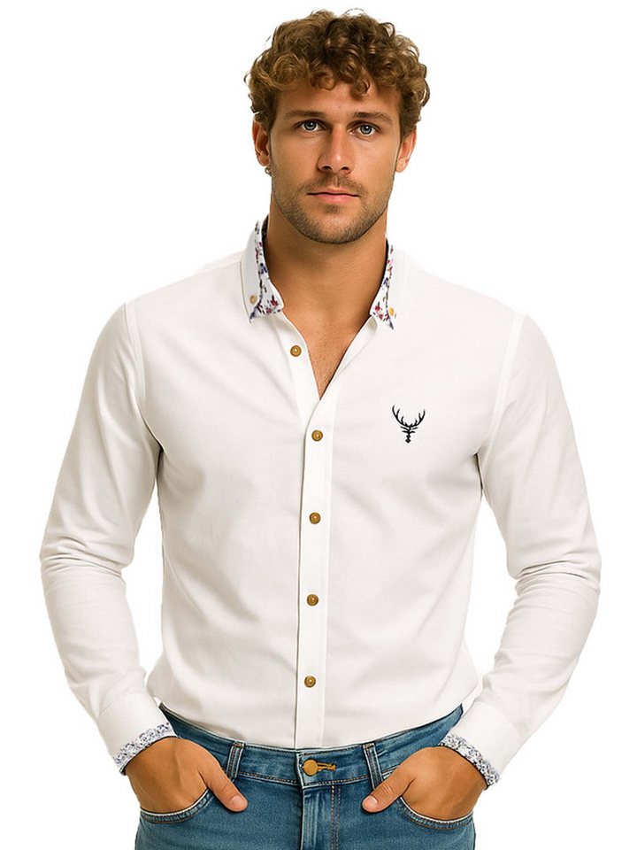 Moschen-Bayern Trachtenhemd Trachtenhemd SLIM FIT Herren Wiesn-Hemd Herrenhemd Langarm Weiß von Moschen-Bayern