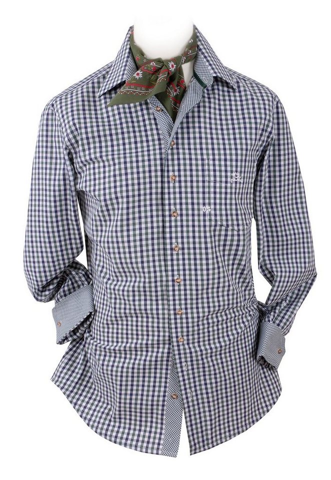 Moschen-Bayern Trachtenhemd Trachtenhemd SLIM FIT Herren kariert Karo Wiesnhemd Langarm Blau Grün von Moschen-Bayern