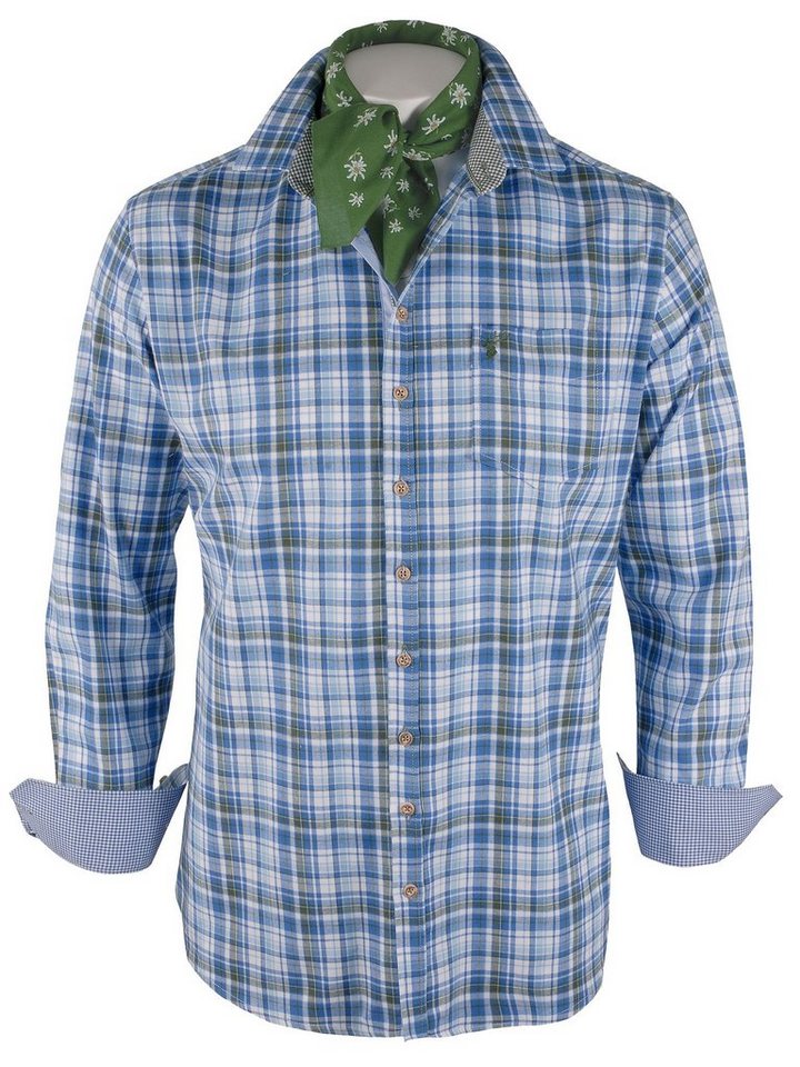 Moschen-Bayern Trachtenhemd Trachtenhemd SLIMFIT Herren kariert Stickerei Herrenhemd Langarm Blau von Moschen-Bayern