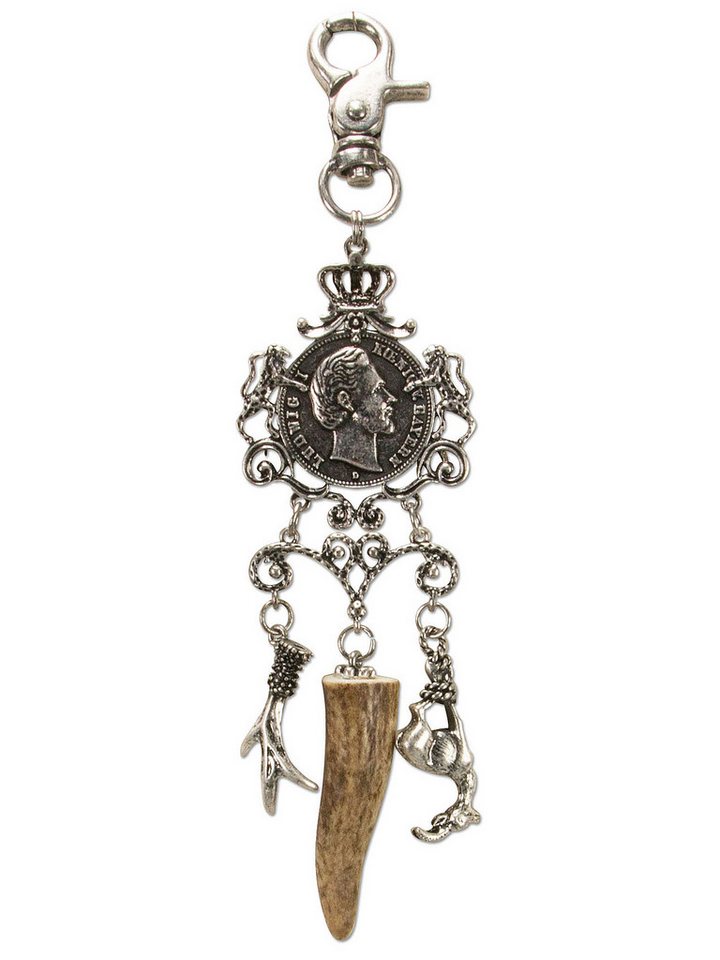 Moschen-Bayern Trachtenlederhose Charivari Herren Kette Schmuck Lederhosen Anhänger Silber Münzen Jagd enthält Teile tierischen Ursprungs - echt Hirschhorn von Moschen-Bayern