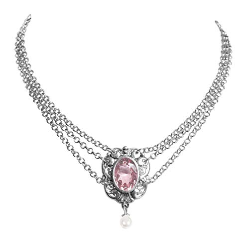 Moschen-Bayern Trachtenschmuck Dirndlschmuck Damen Kropfband Tracht Perlen Kropfkette Trachtenkette Dirndlkette Weiß Silber Rosa von Moschen-Bayern