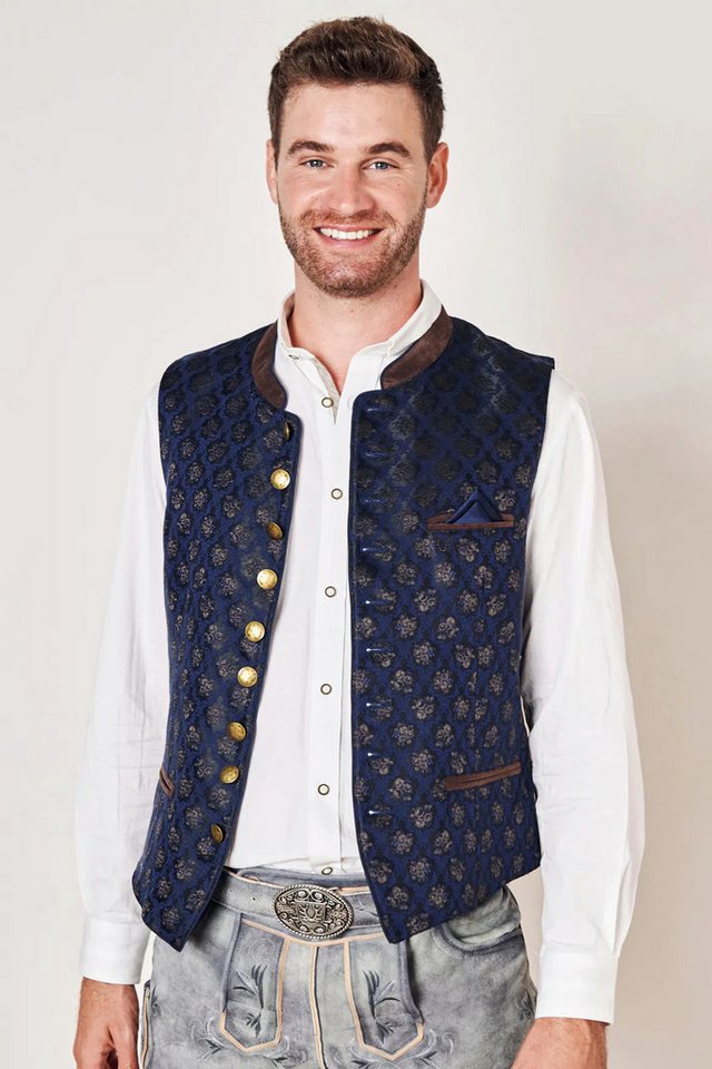 Moschen-Bayern Trachtenweste Trachtenweste Herren Weste Gilet Herrenweste Lederhosenweste Blau Weste, Weste mit Stehkragen, Hochzeitsweste, Lederhosenweste, Anzugweste von Moschen-Bayern