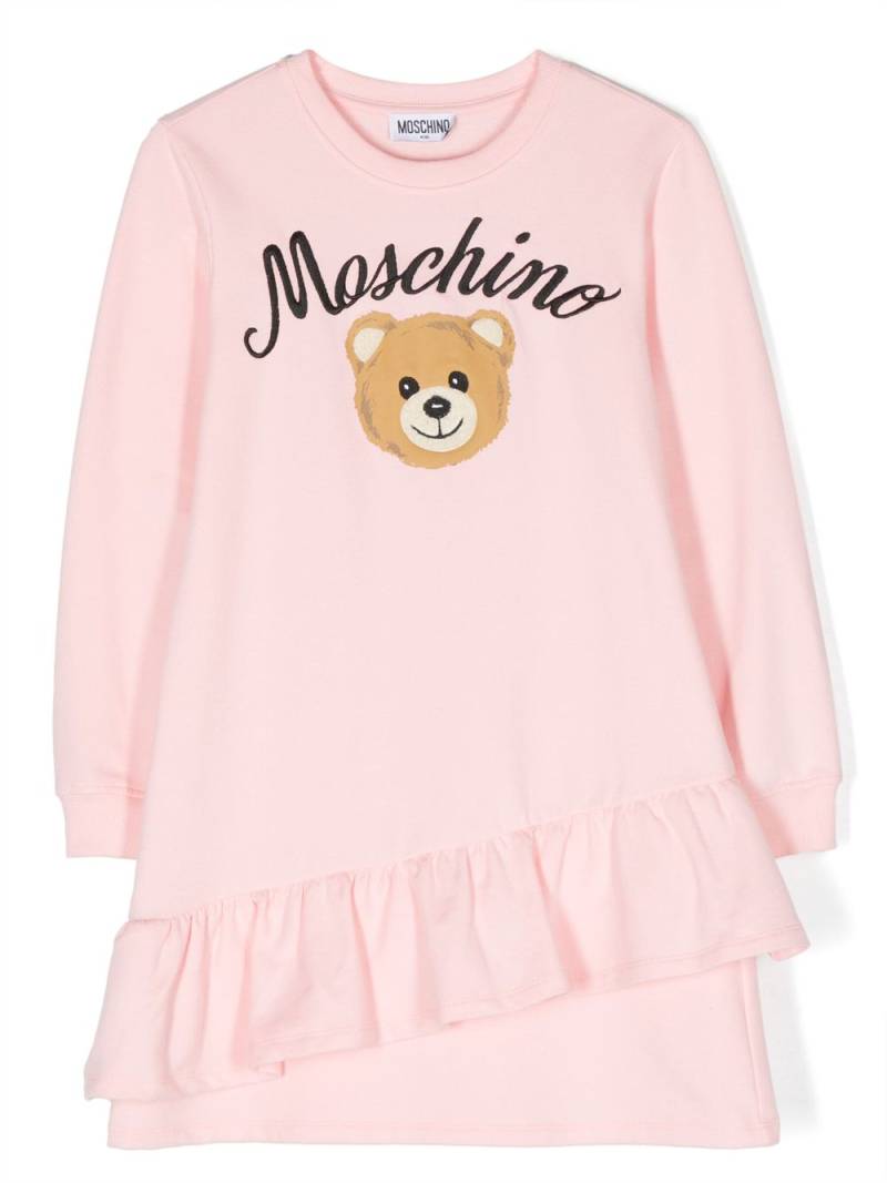 Moschino Kids Gerüschtes Kleid mit Logo-Stickerei - Rosa von Moschino Kids