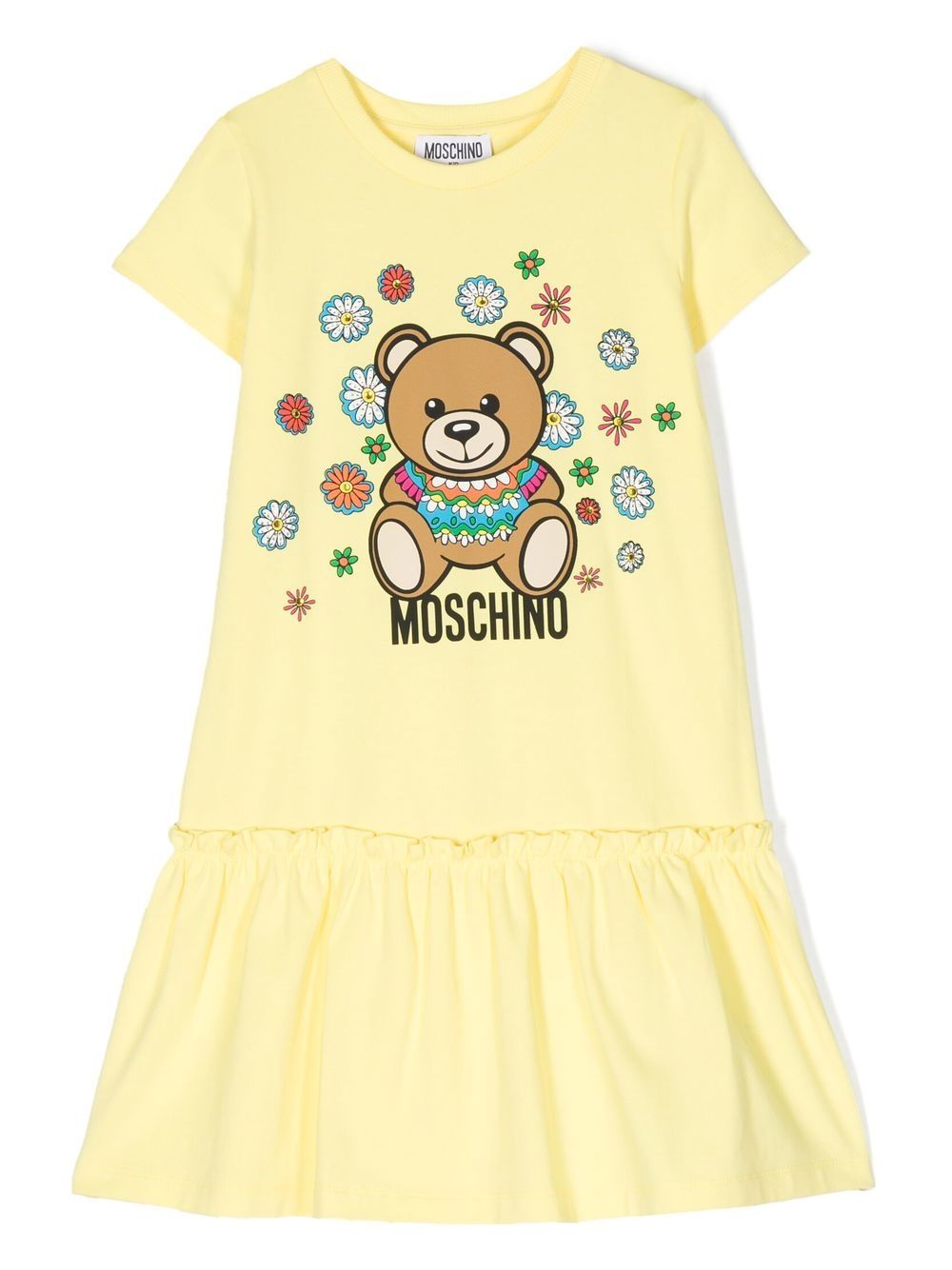 Moschino Kids Gesmoktes Kleid mit Teddy-Print - Gelb von Moschino Kids