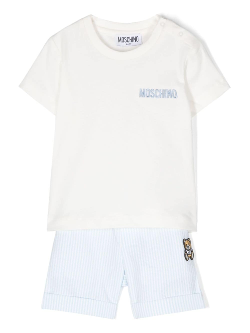 Moschino Kids Gestreiftes Short-Set mit Teddy-Patch - Weiß von Moschino Kids