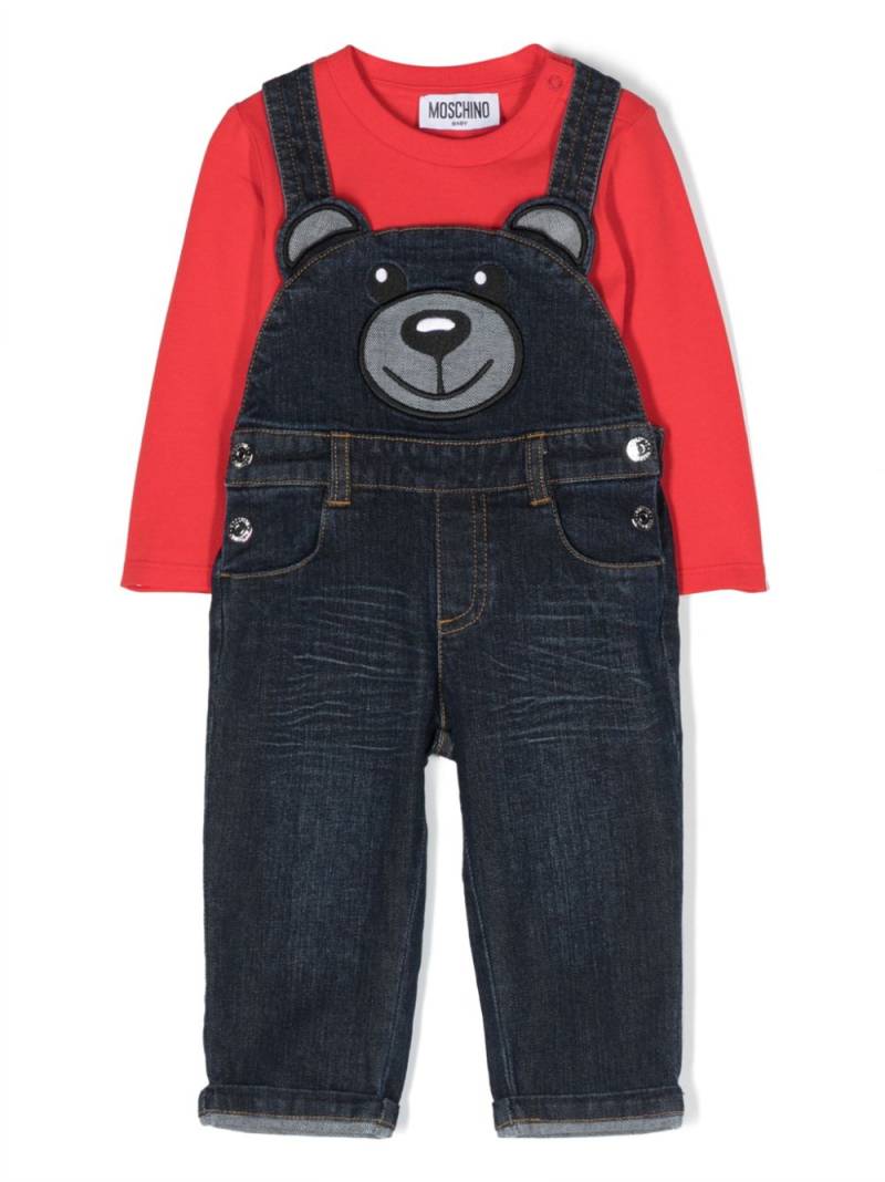 Moschino Kids Jeans-Latzhose mit Teddy - Rot von Moschino Kids