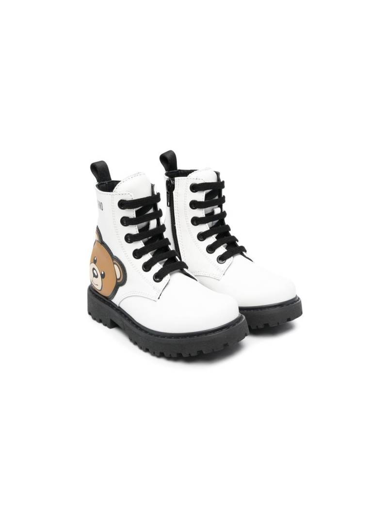 Moschino Kids Schnürstiefel mit Teddy-Motiv - Weiß von Moschino Kids