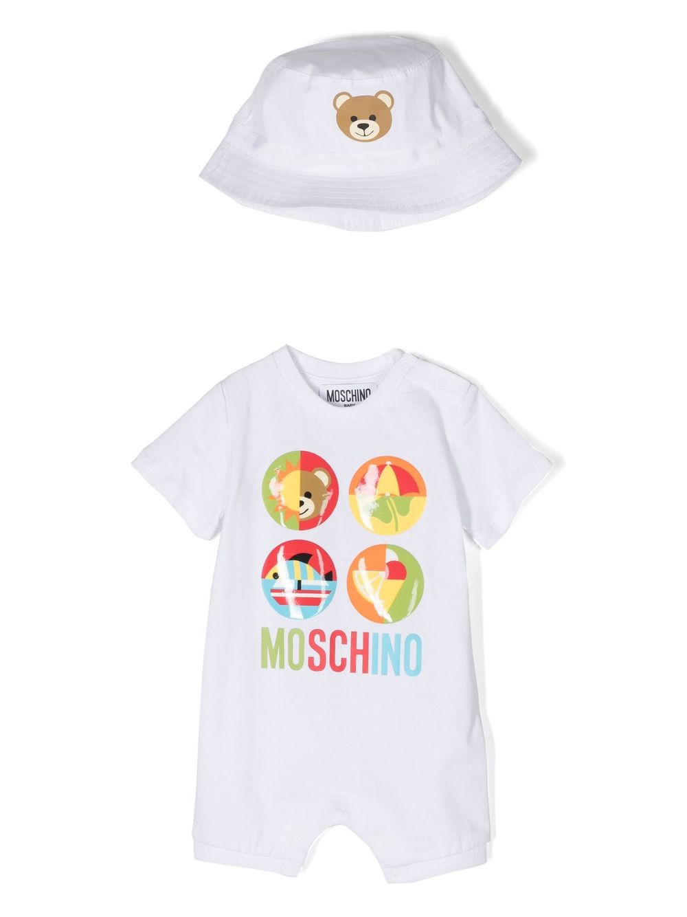 Moschino Kids Set aus Strampler und Mütze mit Teddy - Weiß von Moschino Kids