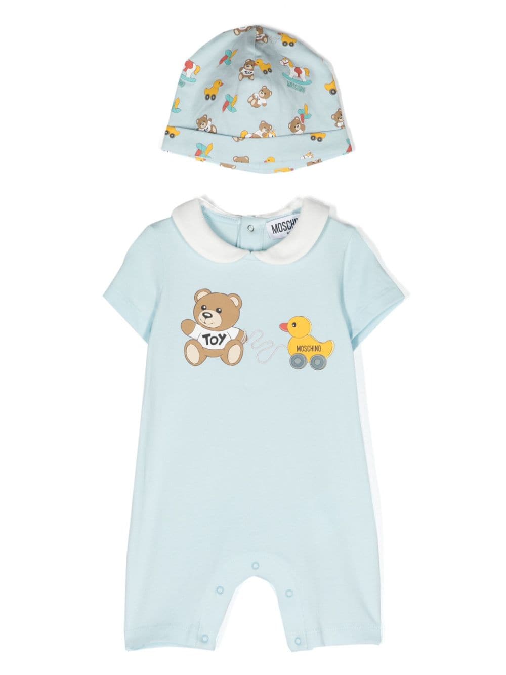 Moschino Kids Set aus kurzem Strampler und Beanie mit Teddy-Print - Blau von Moschino Kids