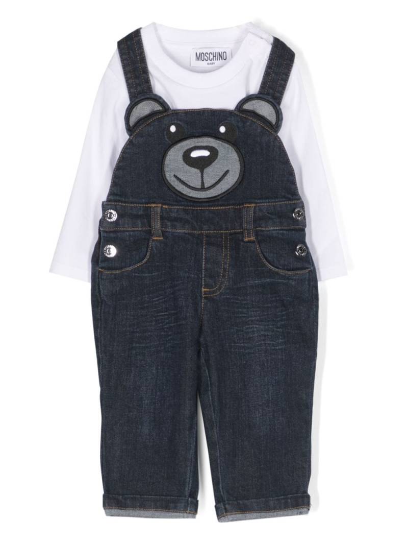 Moschino Kids Jeans-Latzhose mit Teddy - Weiß von Moschino Kids