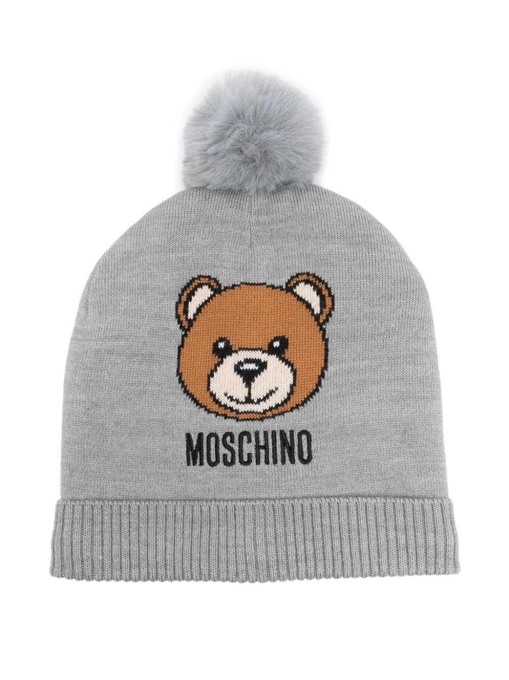 Moschino Kids Bommelmütze mit Teddy - Grau von Moschino Kids