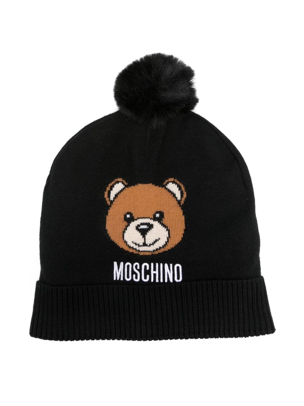 Moschino Kids Bommelmütze mit Teddy - Schwarz von Moschino Kids