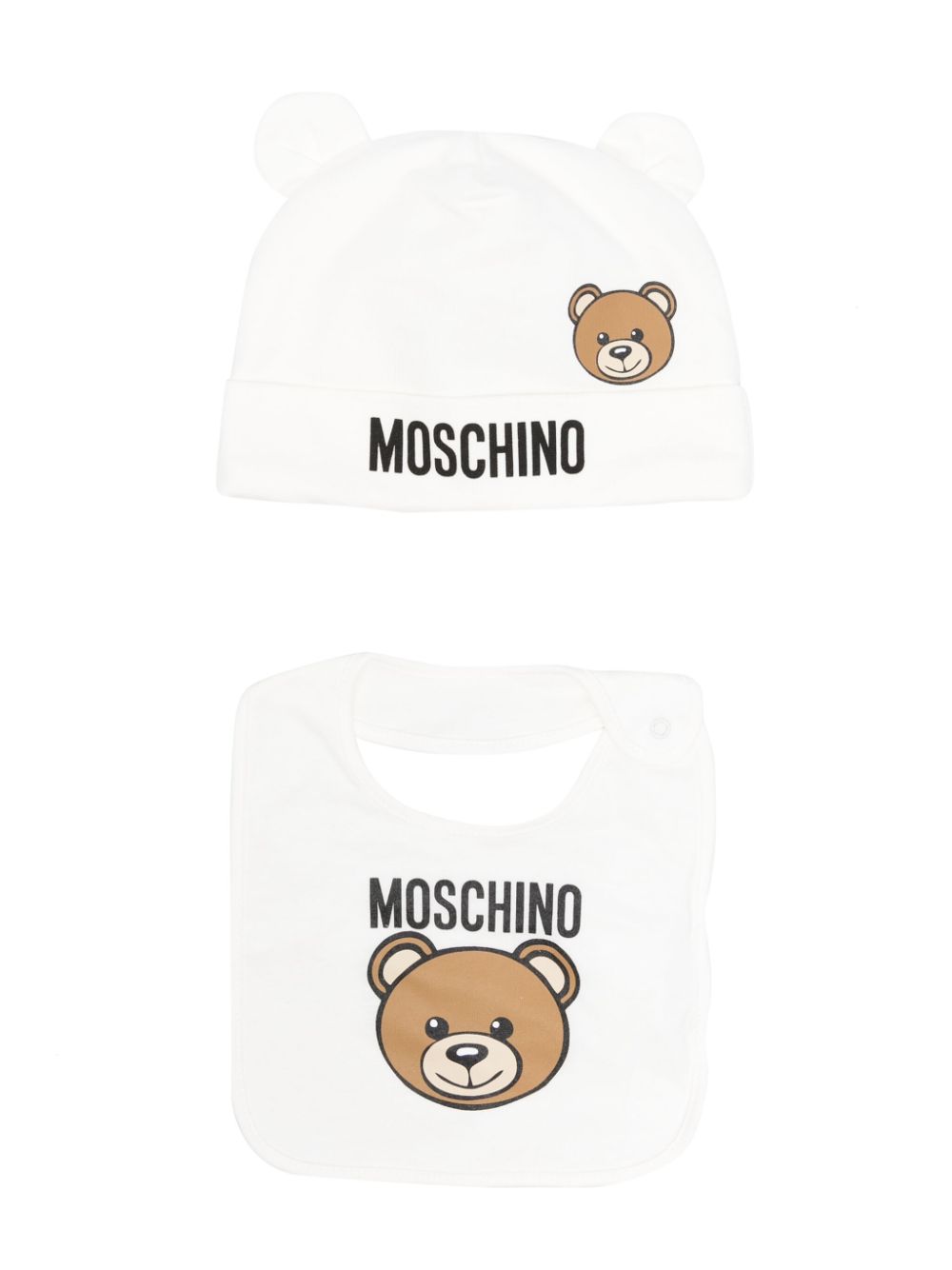 Moschino Kids Bommelmützen-Set mit Teddy-Motiv - Weiß von Moschino Kids