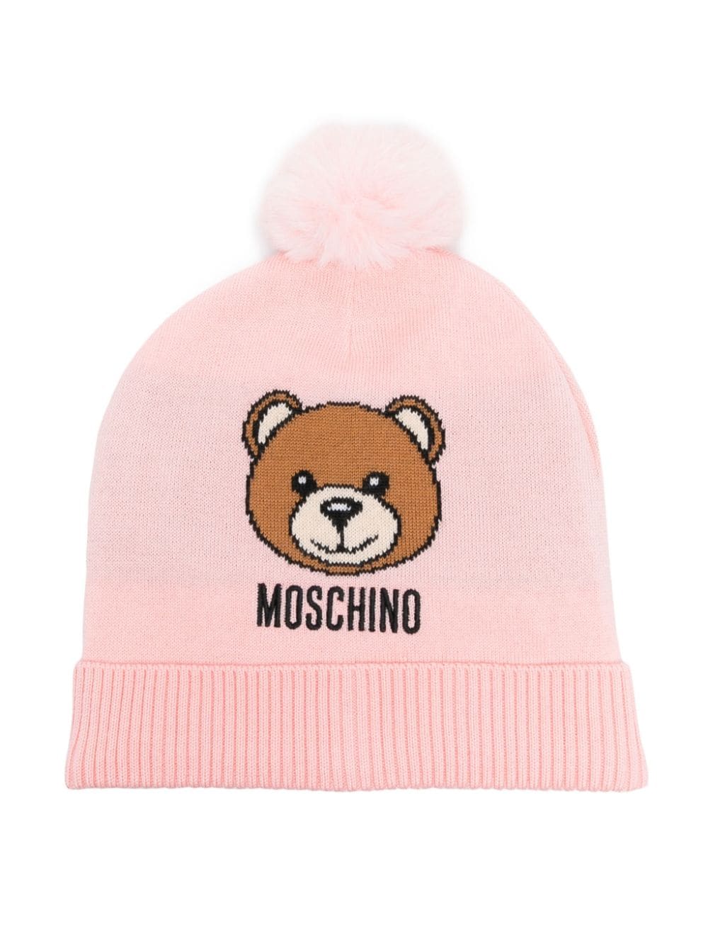 Moschino Kids Bommelmütze mit Teddy - Rosa von Moschino Kids