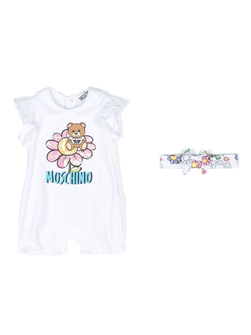 Moschino Kids Set aus Strampler und Stirnband mit Teddy - Weiß von Moschino Kids