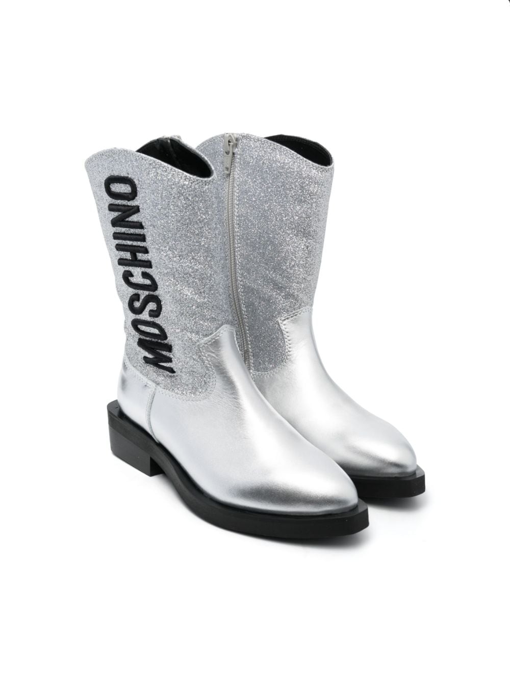 Moschino Kids Kniehohe Stiefel mit Logo-Stickerei - Silber von Moschino Kids