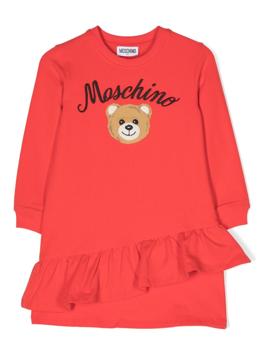 Moschino Kids Gerüschtes Kleid mit Logo-Stickerei - Rot von Moschino Kids