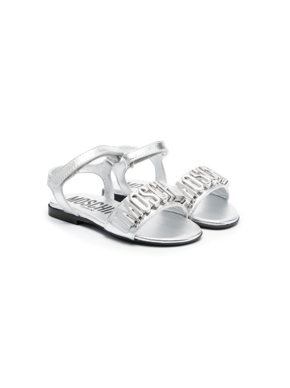 Moschino Kids Flache Sandalen mit Logo - Silber von Moschino Kids