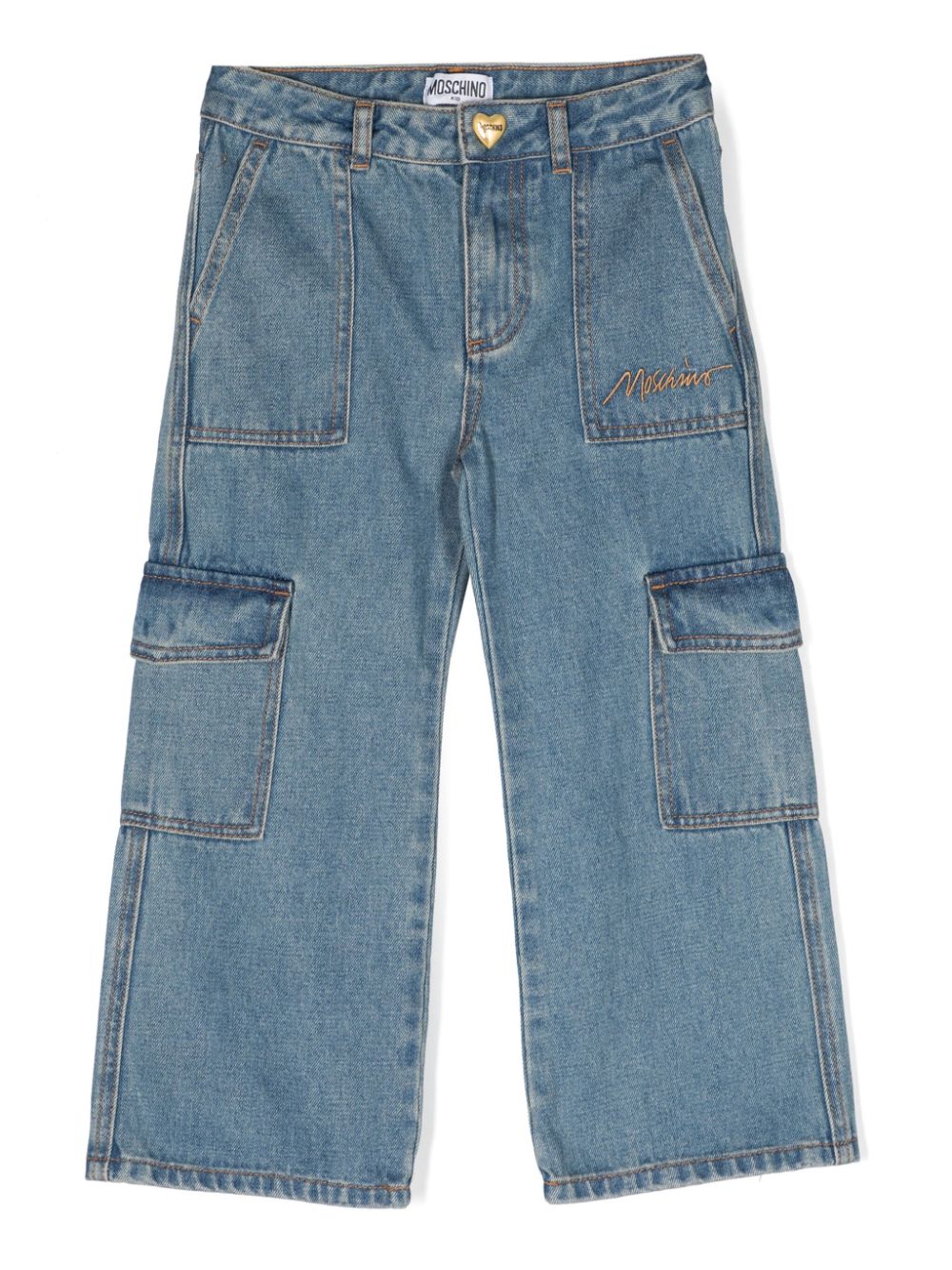 Moschino Kids Halbhohe Cargo-Jeans mit Logo-Stickerei - Blau von Moschino Kids