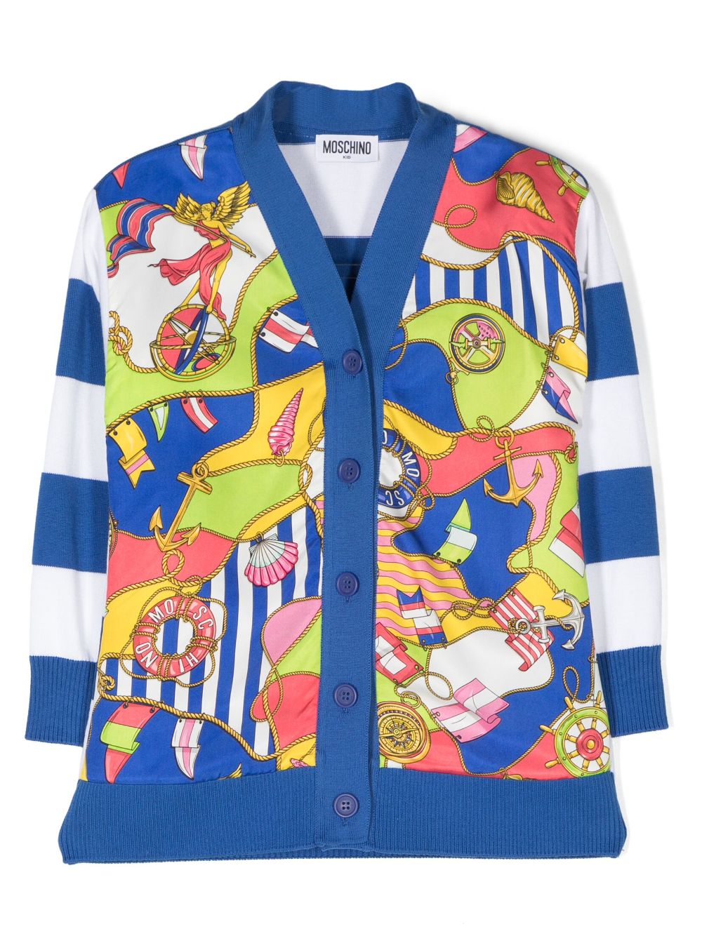 Moschino Kids Gestreifter Cardigan mit Marine-Print - Blau von Moschino Kids