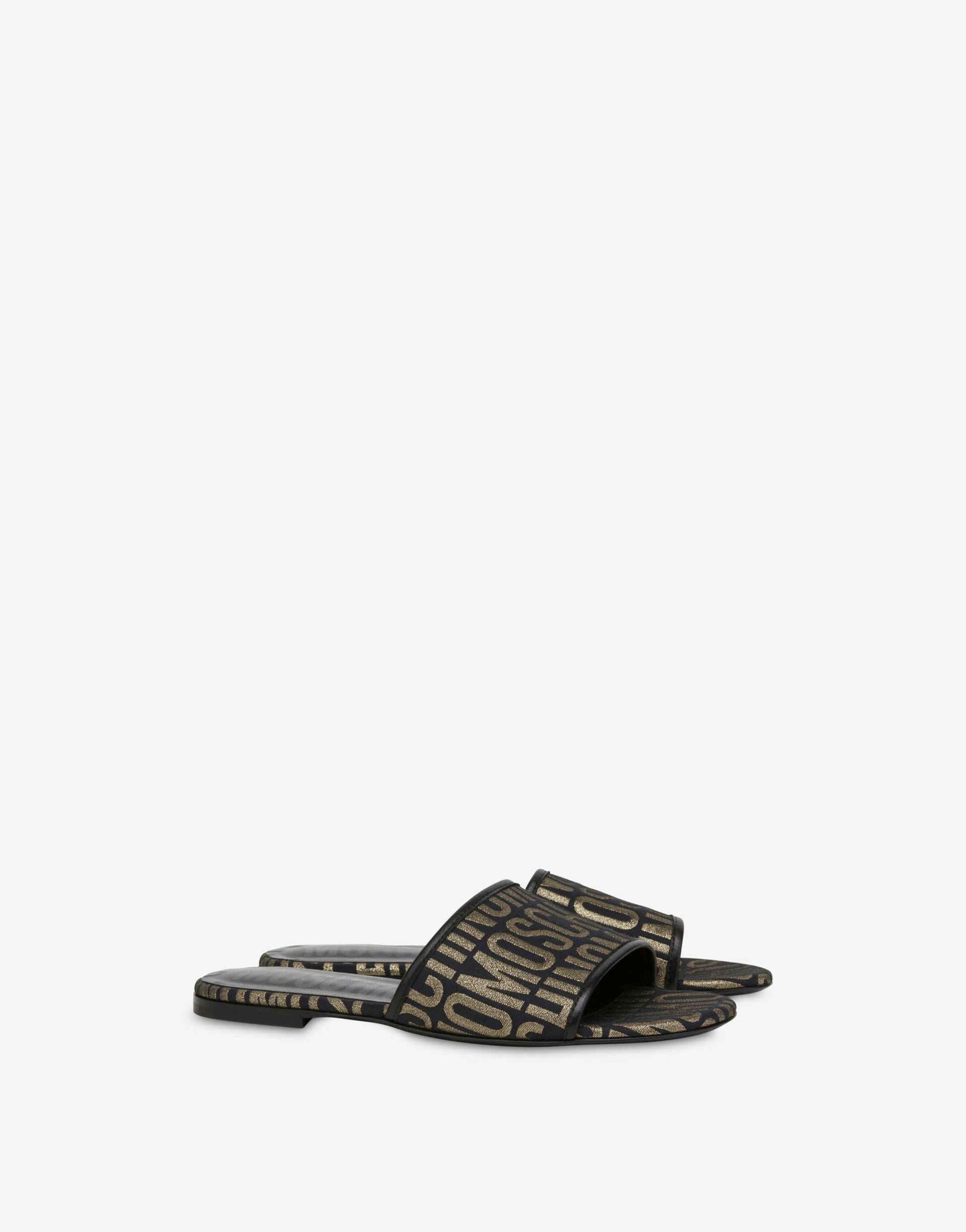 Flache Sandalen Allover Logo von Moschino