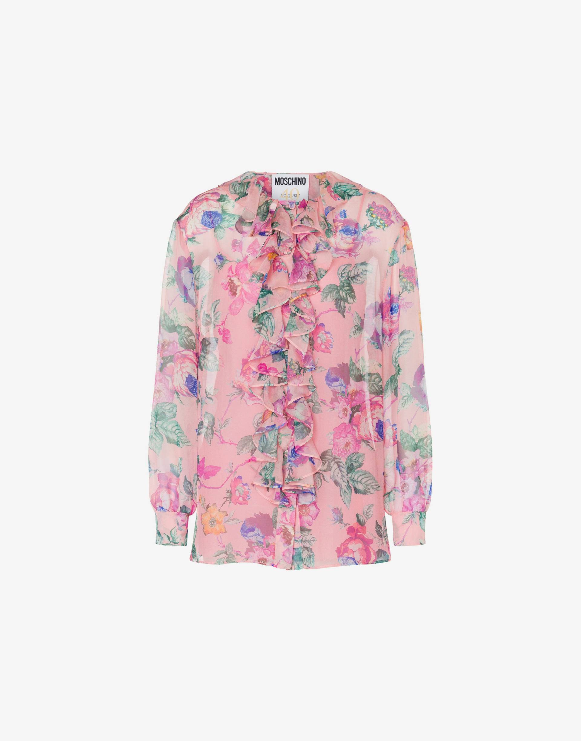 Hemdbluse Aus Chiffon Flowers Print von Moschino