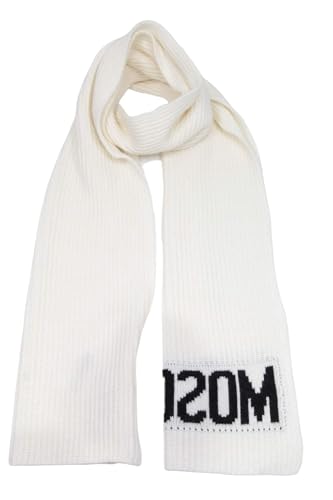 MOSCHINO Weißer Strickschal mit schwarz-weißer Logo-Stickerei Größe: 30 x 180 cm, Weiß, Einheitsgröße von Moschino